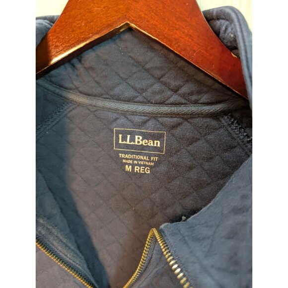 LL Bean Quilted Sweatshirt Men Medium Navy Blue Full Zip Traditional Fit Pockets - Picture 4 of 6